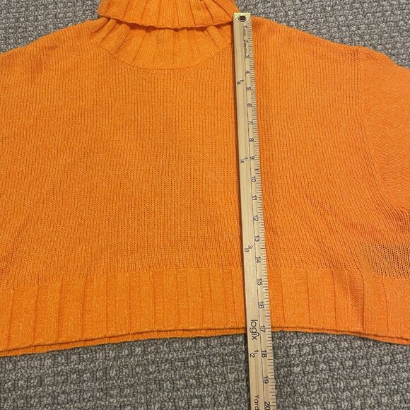 H&M Sweater Womens XL Cropped Turtle Neck Neon Orange Knit Ribbed Long Sleeve - Picture 6 of 7